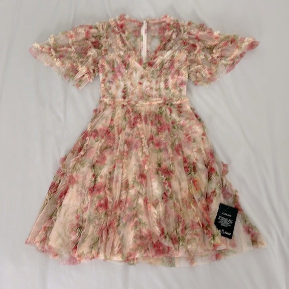 Needle and Thread Waltzing Blooms Mini Dress V Neck Ruffle Floral Dress Size 2 - Picture 5 of 9